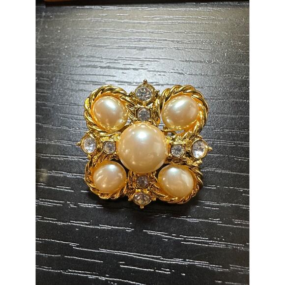 Large JOAN RIVERS Imitation Pearl & Rhinestone Clip Earrings Designer Signed - Picture 7 of 7